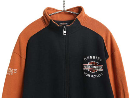 ハーレー ダビッドソン フルジップ スウェット メンズ M 古着 トレーナー 裏起毛 バイク ハイネック ジャケット カーディガン ツートン 黒