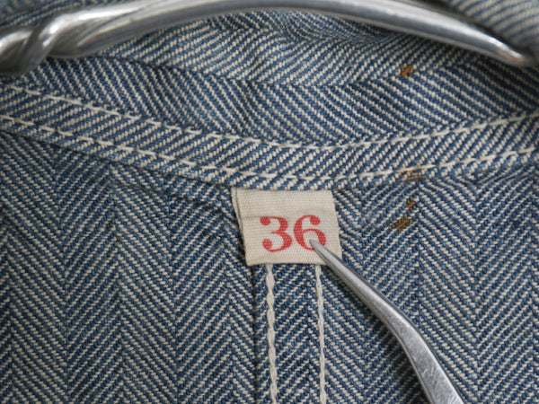 40s 大戦 ★ チェーンステッチ 刺繍 ヘリンボーン オールインワン メンズ S ヴィンテージ 月桂樹 ワーク ツナギ ペインター パンツ デニム