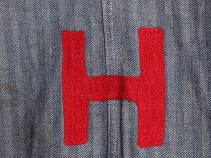 40s 大戦 ★ チェーンステッチ 刺繍 ヘリンボーン オールインワン メンズ S ヴィンテージ 月桂樹 ワーク ツナギ ペインター パンツ デニム