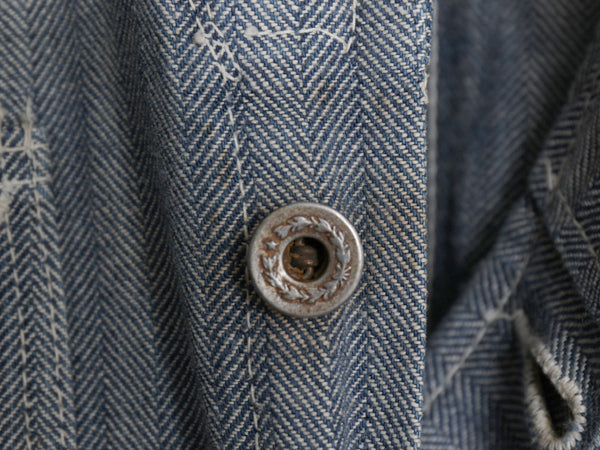 40s 大戦 ★ チェーンステッチ 刺繍 ヘリンボーン オールインワン メンズ S ヴィンテージ 月桂樹 ワーク ツナギ ペインター パンツ デニム