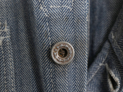 40s 大戦 ★ チェーンステッチ 刺繍 ヘリンボーン オールインワン メンズ S ヴィンテージ 月桂樹 ワーク ツナギ ペインター パンツ デニム