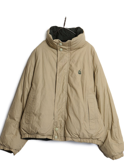 90s ノーティカ リバーシブル ダウン ジャケット メンズ XL オールド コットン フルジップ セーリング ブルゾン 収納 フ―ド 大きいサイズ