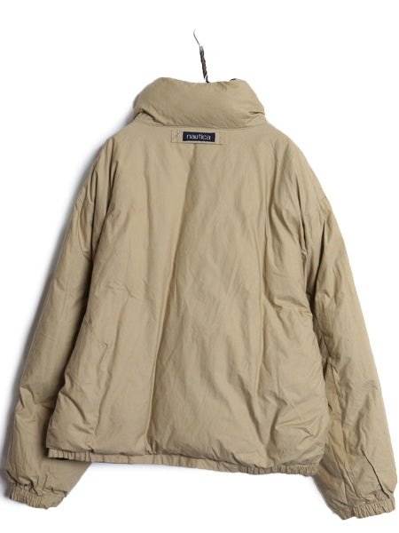 90s ノーティカ リバーシブル ダウン ジャケット メンズ XL オールド コットン フルジップ セーリング ブルゾン 収納 フ―ド 大きいサイズ