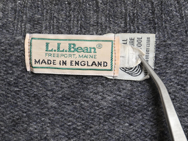 80s イギリス製 エルエルビーン ニット セーター メンズ L 古着 ヴィンテージ ウール 長袖ニット クルーネック 無地 チャコールグレー 薄手