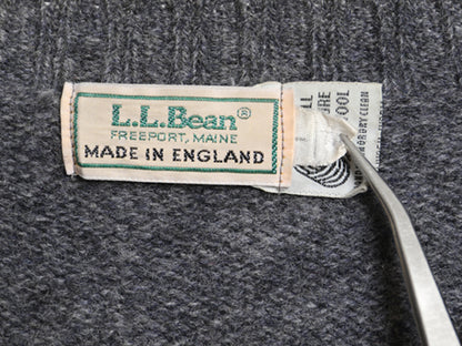 80s イギリス製 エルエルビーン ニット セーター メンズ L 古着 ヴィンテージ ウール 長袖ニット クルーネック 無地 チャコールグレー 薄手