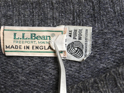 80s イギリス製 エルエルビーン ニット セーター メンズ L 古着 ヴィンテージ ウール 長袖ニット クルーネック 無地 チャコールグレー 薄手