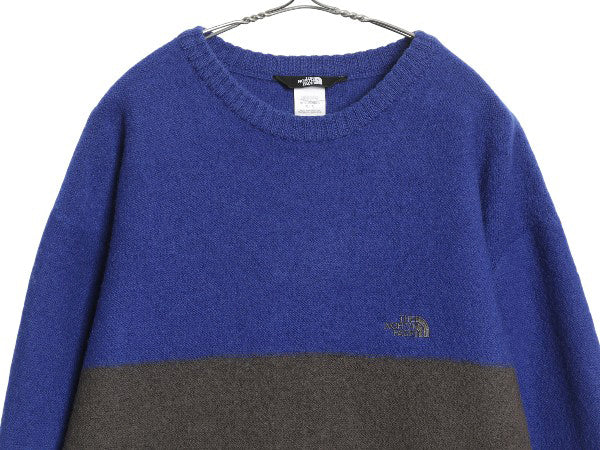 ノースフェイス ウール ニット セーター メンズ XL 古着 アウトドア ワンポイント 大きいサイズ ツートン カットソー タイプ ミドルゲージ