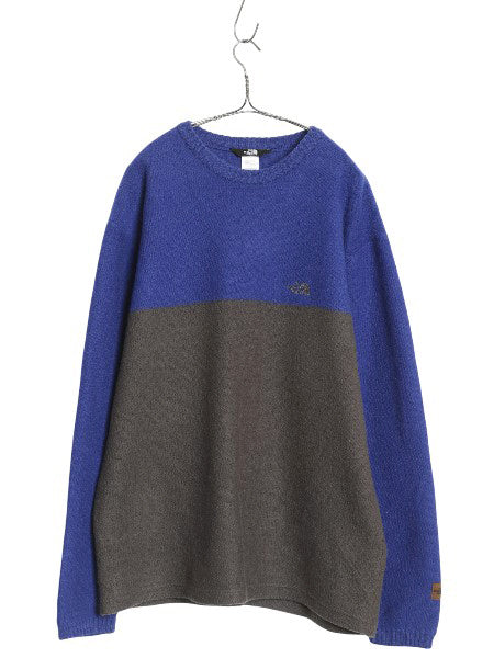 ノースフェイス ウール ニット セーター メンズ XL 古着 アウトドア ワンポイント 大きいサイズ ツートン カットソー タイプ ミドルゲージ