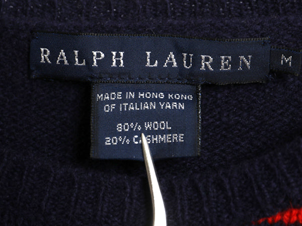 ラルフローレン ボーダー ニット セーター レディース M 古着 ポロ ウール カシミヤ 長袖ニット クルーネック 肩ボタン ワンポイント 薄手