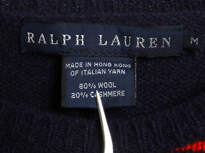 ラルフローレン ボーダー ニット セーター レディース M 古着 ポロ ウール カシミヤ 長袖ニット クルーネック 肩ボタン ワンポイント 薄手
