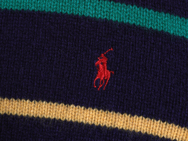ラルフローレン ボーダー ニット セーター レディース M 古着 ポロ ウール カシミヤ 長袖ニット クルーネック 肩ボタン ワンポイント 薄手