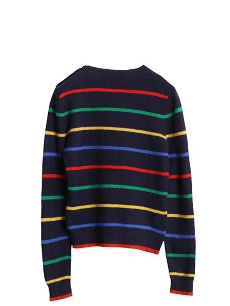 ラルフローレン ボーダー ニット セーター レディース M 古着 ポロ ウール カシミヤ 長袖ニット クルーネック 肩ボタン ワンポイント 薄手