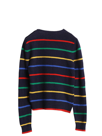 ラルフローレン ボーダー ニット セーター レディース M 古着 ポロ ウール カシミヤ 長袖ニット クルーネック 肩ボタン ワンポイント 薄手