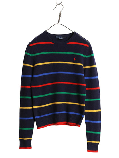 ラルフローレン ボーダー ニット セーター レディース M 古着 ポロ ウール カシミヤ 長袖ニット クルーネック 肩ボタン ワンポイント 薄手
