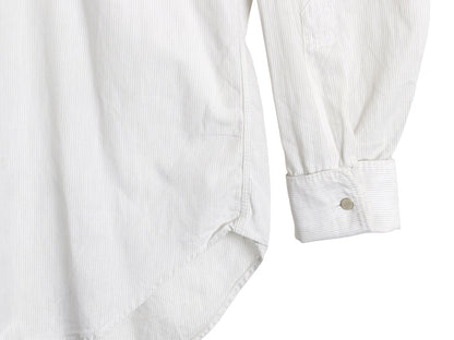 60s USA製 ★ シアーズ ストライプ ドレス シャツ メンズ L 程/ ヴィンテージ ダブルカフス フォーマル コットン 長袖シャツ ワイシャツ 白