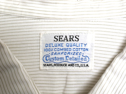 60s USA製 ★ シアーズ ストライプ ドレス シャツ メンズ L 程/ ヴィンテージ ダブルカフス フォーマル コットン 長袖シャツ ワイシャツ 白