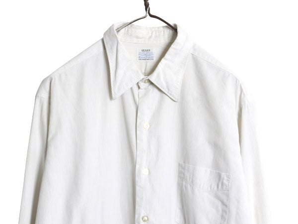 60s USA製 ★ シアーズ ストライプ ドレス シャツ メンズ L 程/ ヴィンテージ ダブルカフス フォーマル コットン 長袖シャツ ワイシャツ 白