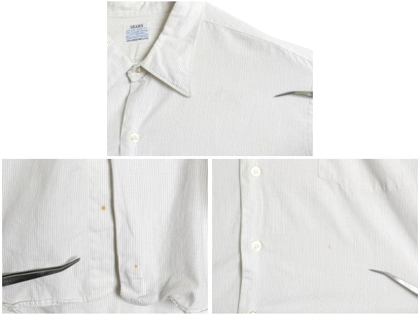 60s USA製 ★ シアーズ ストライプ ドレス シャツ メンズ L 程/ ヴィンテージ ダブルカフス フォーマル コットン 長袖シャツ ワイシャツ 白