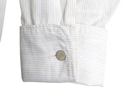 60s USA製 ★ シアーズ ストライプ ドレス シャツ メンズ L 程/ ヴィンテージ ダブルカフス フォーマル コットン 長袖シャツ ワイシャツ 白