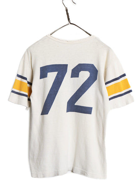 60s ランタグ ★ チャンピオン 両面 染込み プリント 半袖 フットボール Tシャツ メンズ M / ヴィンテージ USA製 ナンバリング コットン 白