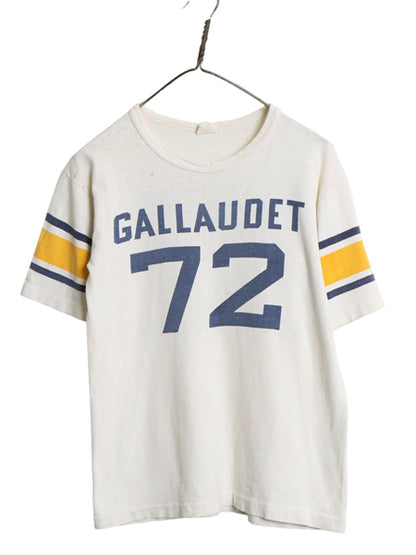 60s ランタグ ★ チャンピオン 両面 染込み プリント 半袖 フットボール Tシャツ メンズ M / ヴィンテージ USA製 ナンバリング コットン 白