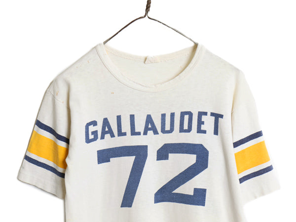 60s ランタグ ★ チャンピオン 両面 染込み プリント 半袖 フットボール Tシャツ メンズ M / ヴィンテージ USA製 ナンバリング コットン 白