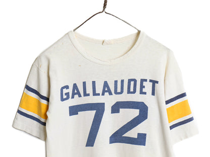 60s ランタグ ★ チャンピオン 両面 染込み プリント 半袖 フットボール Tシャツ メンズ M / ヴィンテージ USA製 ナンバリング コットン 白