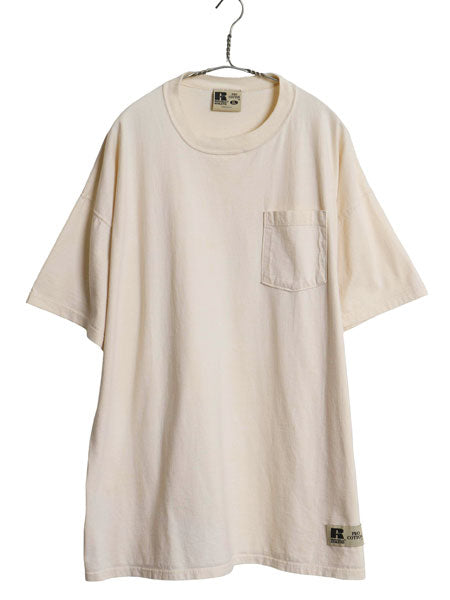 90s USA製 ラッセル ポケット付き 無地 半袖 Tシャツ メンズ XL オールド ポケT ヘビーウェイト コットン ブランク 大きいサイズ ベージュ