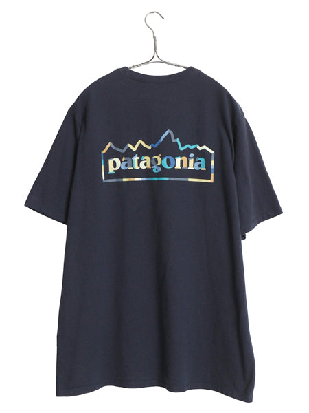 パタゴニア 両面 プリント 半袖 Tシャツ メンズ L / アウトドア グラフィック アート イラスト フィッツロイ カットソー シンプル ネイビー