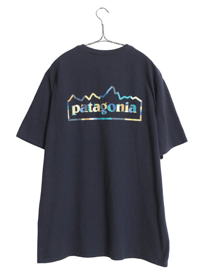 パタゴニア 両面 プリント 半袖 Tシャツ メンズ L / アウトドア グラフィック アート イラスト フィッツロイ カットソー シンプル ネイビー