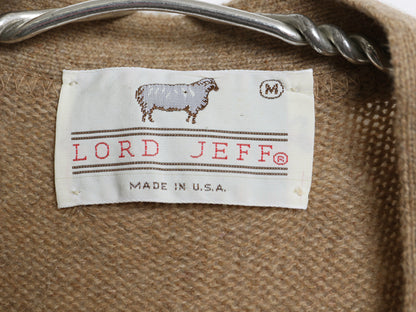 デッドストック 80s USA製 LORD JEFF ニット ベスト メンズ M ヴィンテージ ラム ウール セーター 前開き 重ね着 ポケット付き シンプル 茶