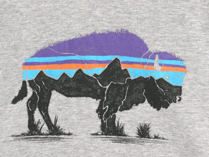 パタゴニア 両面 プリント スウェット レディース S / 19年製 ライトウェイト ストレッチ ロンT トレーナー フィッツロイ バイソン グレー