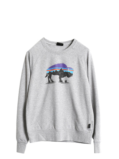 パタゴニア 両面 プリント スウェット レディース S / 19年製 ライトウェイト ストレッチ ロンT トレーナー フィッツロイ バイソン グレー