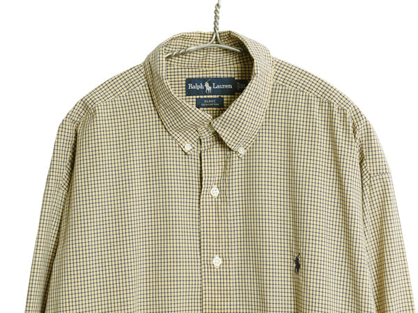 90s ラルフローレン チェック 長袖 ボタンダウン シャツ メンズ XL オールド ポロ BLAKE 薄手 コットン ワンポイント ポニー 大きいサイズ