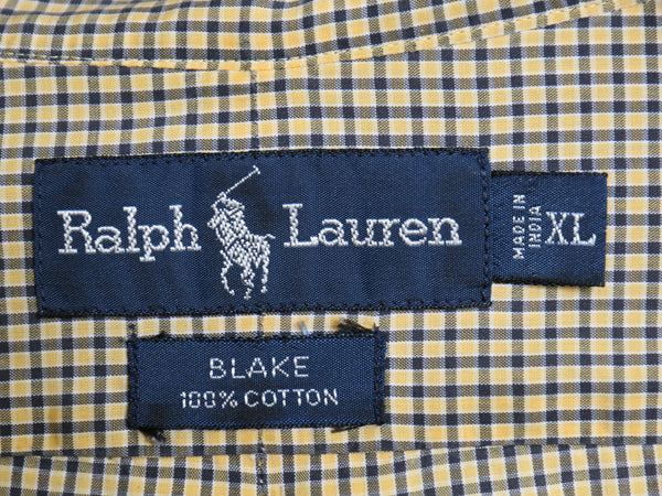 90s ラルフローレン チェック 長袖 ボタンダウン シャツ メンズ XL オールド ポロ BLAKE 薄手 コットン ワンポイント ポニー 大きいサイズ