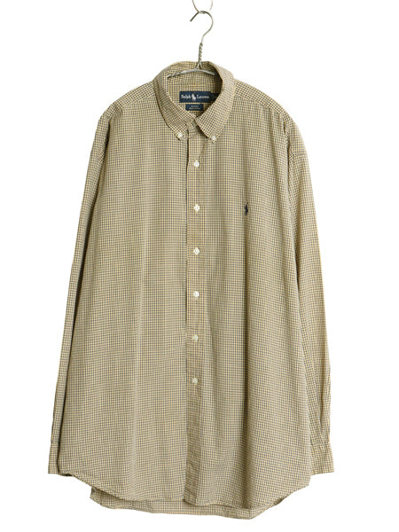 90s ラルフローレン チェック 長袖 ボタンダウン シャツ メンズ XL オールド ポロ BLAKE 薄手 コットン ワンポイント ポニー 大きいサイズ