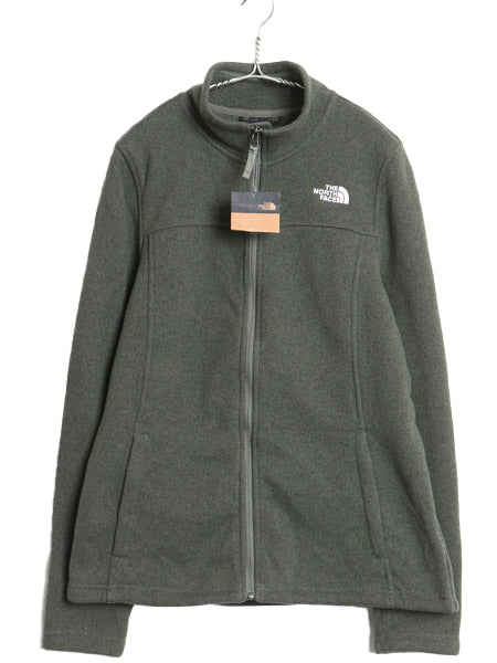 デッドストック US企画 ノースフェイス セーター フリース ジャケット レディース L / アウトドア 裏起毛 フルジップ ニット ハイネック 緑