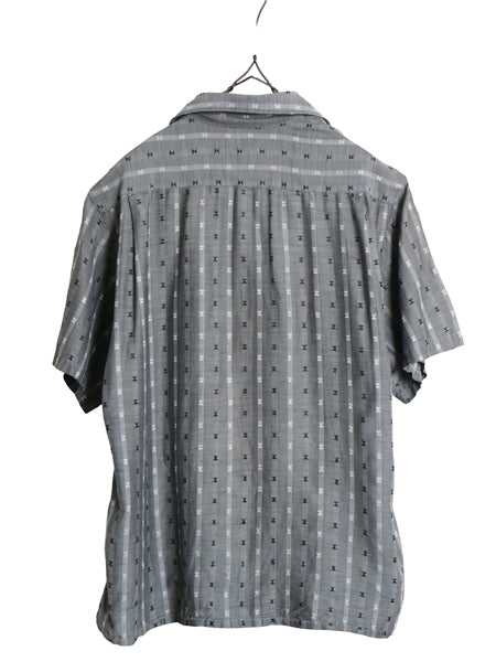 50s 60s ★ CAMPUS 総柄 半袖 シャツ メンズ M 小さめ S 程/ ヴィンテージ オープンカラー 開襟 ボックス シルク レーヨン 調 モノトーン 