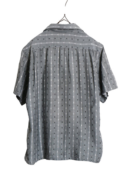 50s 60s ★ CAMPUS 総柄 半袖 シャツ メンズ M 小さめ S 程/ ヴィンテージ オープンカラー 開襟 ボックス シルク レーヨン 調 モノトーン 