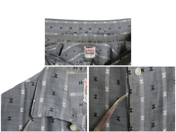 50s 60s ★ CAMPUS 総柄 半袖 シャツ メンズ M 小さめ S 程/ ヴィンテージ オープンカラー 開襟 ボックス シルク レーヨン 調 モノトーン 