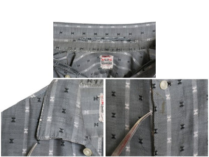 50s 60s ★ CAMPUS 総柄 半袖 シャツ メンズ M 小さめ S 程/ ヴィンテージ オープンカラー 開襟 ボックス シルク レーヨン 調 モノトーン 