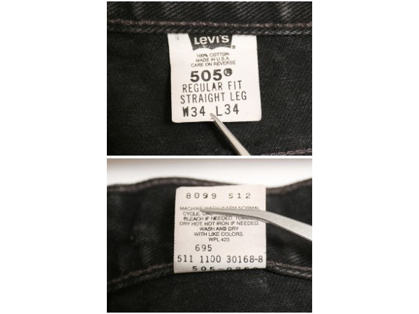00s USA製 リーバイス 505 ブラック デニム パンツ メンズ 34 34 オールド ジーンズ ジーパン Gパン スリム ストレート ボトムス 黒 赤タブ
