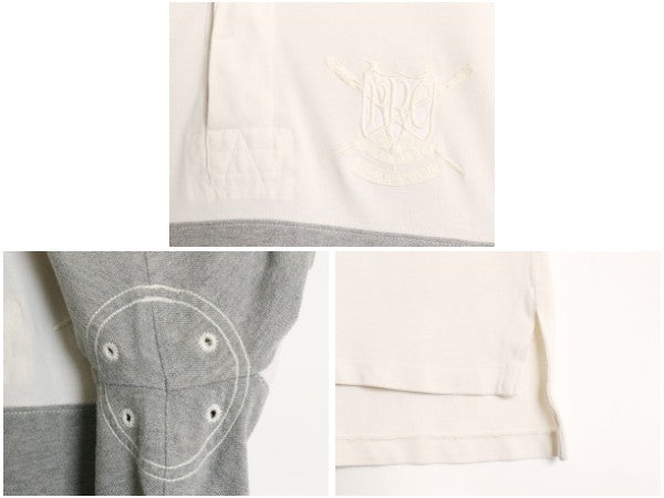 00s ポロ ラルフローレン 鹿の子 半袖 ポロシャツ メンズ L 古着 オールド ナンバリング ロゴ 刺繍 ラガーシャツ ラグビー ツートン 白 灰