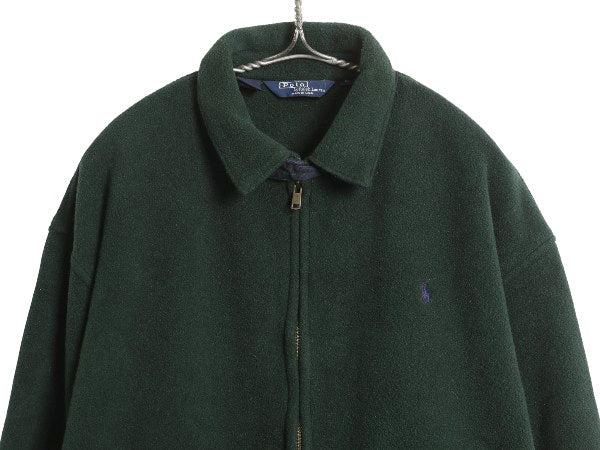 90s USA製 ポロ ラルフローレン フリース スイングトップ ジャケット メンズ L オールド ブルゾン フルジップ ジャンパー ワンポイント 緑