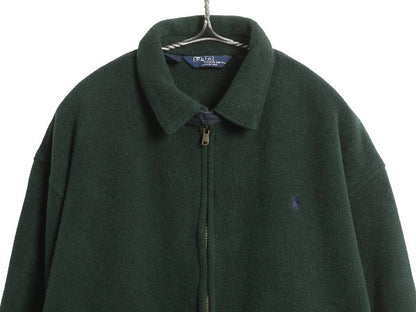 90s USA製 ポロ ラルフローレン フリース スイングトップ ジャケット メンズ L オールド ブルゾン フルジップ ジャンパー ワンポイント 緑