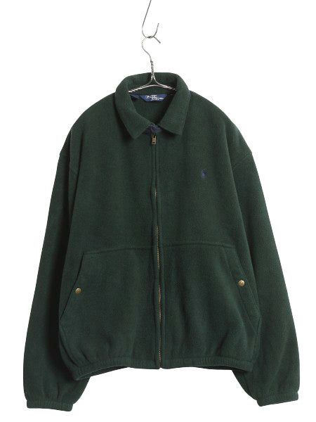90s USA製 ポロ ラルフローレン フリース スイングトップ ジャケット メンズ L オールド ブルゾン フルジップ ジャンパー ワンポイント 緑