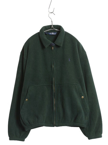 90s USA製 ポロ ラルフローレン フリース スイングトップ ジャケット メンズ L オールド ブルゾン フルジップ ジャンパー ワンポイント 緑