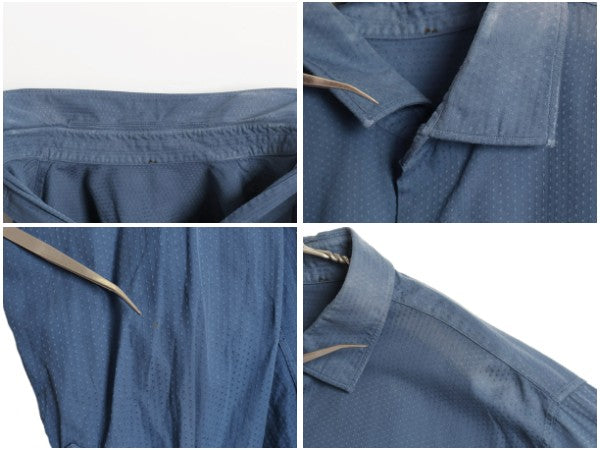 40s 50s フランス製 ★ マチ付き 総柄 ドレス シャツ メンズ XL 程/ ユーロ フレンチ ヴィンテージ ダブルカフス ワイドカラー 無地 ブルー