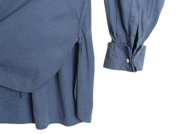 40s 50s フランス製 ★ マチ付き 総柄 ドレス シャツ メンズ XL 程/ ユーロ フレンチ ヴィンテージ ダブルカフス ワイドカラー 無地 ブルー