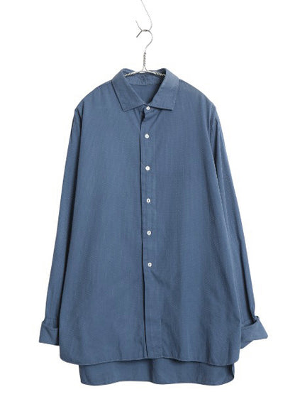 40s 50s フランス製 ★ マチ付き 総柄 ドレス シャツ メンズ XL 程/ ユーロ フレンチ ヴィンテージ ダブルカフス ワイドカラー 無地 ブルー